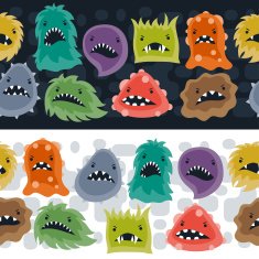 Seamless pattern with little angry viruses and monsters N4