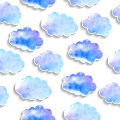 Seamless pattern watercolor clouds with shadows