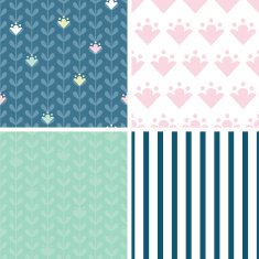 Vector blloming vines stripes set of four marching repeat patterns