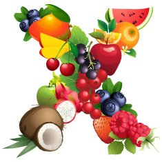 Letter X composed of different fruits with leaves N2