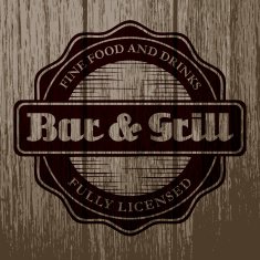 Vintage Bar & Grill Label on Aged Wood