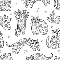 Art cats with floral ornament seamless pattern for your design N2