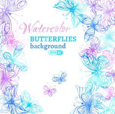 Watercolor colourful butterflies background