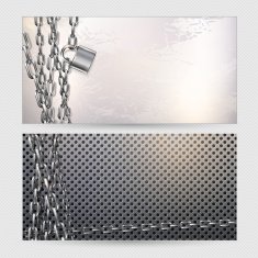 Metal chain and padlock on a gray metal banners