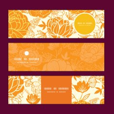 Vector golden art flowers horizontal banners set pattern background