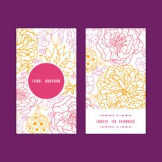 Vector flowers outlined vertical round frame pattern business cards set N2