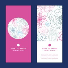 Vector gray and pink lineart florals vertical round frame pattern N6