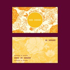 Vector golden art flowers vertical round frame pattern business cards