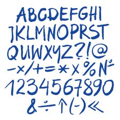 Blue vector alphabet written with a pen