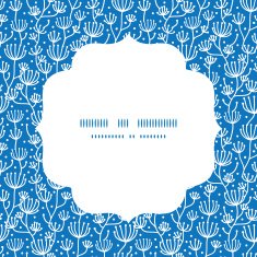 Vector blue white lineart plants circle frame seamless pattern background