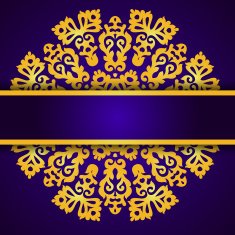 Blue invitation with gold lace round ornament
