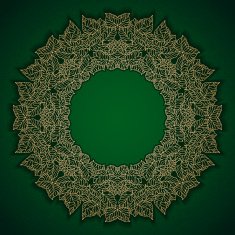Green luxury pattern with gold leaves frame N2