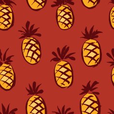 abstract seamless background with hand drawn pineapples in warm colors