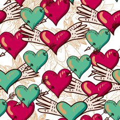 Hearts and Flowers Seamless Background