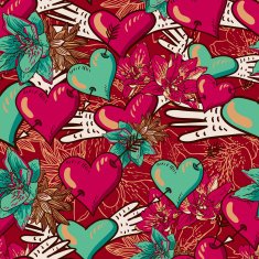 Hearts and Flowers Seamless Background N2