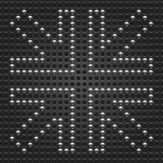 Arrow sign chrome metal circle shape dark black perforation texture
