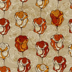 Vector Seamless Pattern with Funky Roses