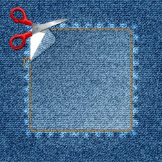 Vector denim background Sticker the scissors cut jeans (eps10)