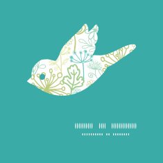 Vector mysterious green garden bird silhouette pattern frame N2