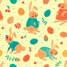 Happy Easter seamless pattern with cute bunnies and eggs N7