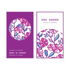 Vector vibrant field flowers vertical round frame pattern business cards N2