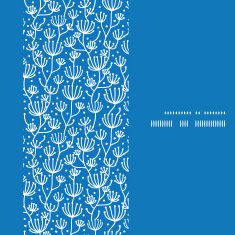 Vector blue white lineart plants vertical frame seamless pattern background