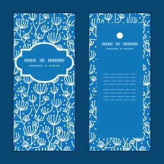 Vector blue white lineart plants vertical frame pattern invitation greeting N5