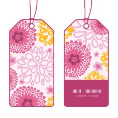 Vector pink field flowers vertical stripe frame pattern tags set N2