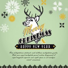 Burlap kitschy vintage Christmas greeting design with rustic deer head