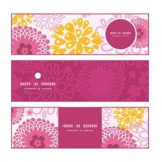Vector pink field flowers horizontal banners set pattern background