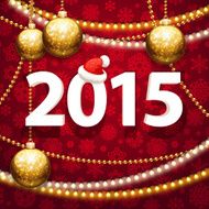 Happy New Year 2015 on Red Background with Christmas Baubles