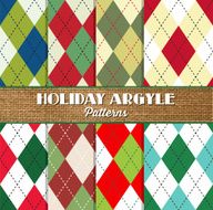 Advertising for eight argyle patterns with holiday colors