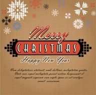 Burlap kitschy vintage Christmas greeting design with snowflakes