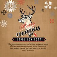 Burlap kitschy vintage Christmas greeting design with rustic deer head N2