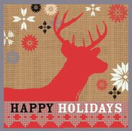 Burlap kitschy vintage Christmas greeting design with deer head