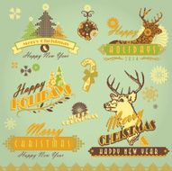 Green and yellow set kitsch vintage Christmas labels designs