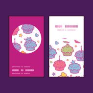 Vector colorful cupcake party vertical round frame pattern business cards N2