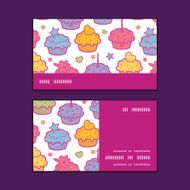 Vector colorful cupcake party horizontal stripe frame pattern business cards N2