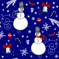 Winter seamless background with snowmen