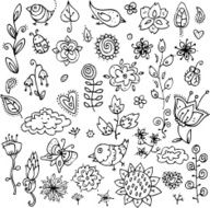 cute pattern of contour objects birds flowers
