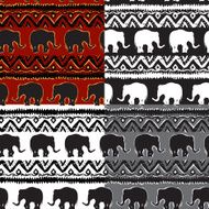 Set of Ethnic tribal Seamless Pattern with elephants N2