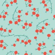 Winter seamless pattern with stylized rose hips branches