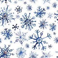 pattern of delicate blue snowflakes painted watercolors