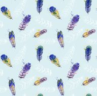 Watercolor seamless pattern Pattern with feathers
