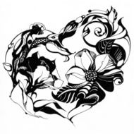 Flowers drawn in ink on old paper N24