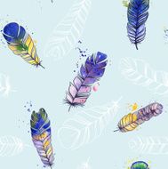 Watercolor seamless pattern Pattern with feathers N2