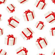 Seamless background with white gift boxes red bows Vector illustration