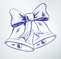Christmas bells with bow drawn on checkered paper N2