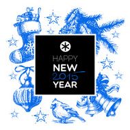 Christmas background with hand drawn illustration Happy New Yea