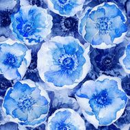 Seamless pattern Blue watercolor flowers N3